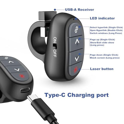 (2 Units) Presentation Clicker PowerPoint Wireless Presenter Remote: Laser Pointer Finger Ring Computer Project Power Point PPT Clicker for Laptop Office, Slideshow Google Slide Advancer Rechargeable - style: 2 Units Finger Ring
