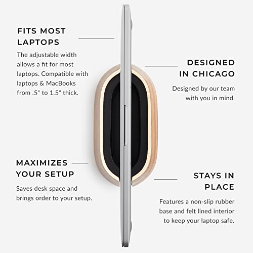 HumanCentric Vertical Laptop Stand in Black Walnut Wood, Adjustable | Upright Adjustable Holder & Dock, Fits MacBook Pro & Laptops .5" to 1.5", Clamshell Compatible, Laptop Vertical Stand - color: Black Walnut Wood