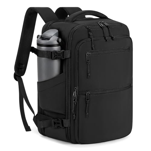 30L Travel Backpack for Women & Men: Carry On Luggage Flight Approved, TSA Laptop Backpack with Water Bottle Pocket, Personal Item Bag Fits 15.6" Laptop for Weekender Business - Black - color: Black, size: Large