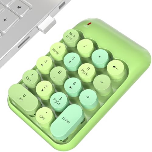 MOWUX Wireless Number Pads, Cute Colorful Numeric Keypad Numpad Portable 2.4 GHz Financial Accounting Number Keyboard Extensions, 18 Key Number Numpad for Laptop Desktop, PC (Green) - color: Green