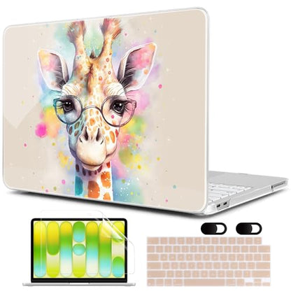 MEEgoodo Printed Case for New MacBook Neo 13 inch 2026 Release(Fit Model A3404), Laptop Hard Shell Cases with Keyboard Skin & Screen Protector & Webcam Covers, Giraffe - color: Giraffe