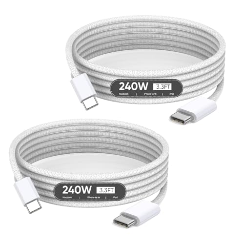 USB C to USB C, 240W USBC Woven Charge Cable, 2Pack USB C Cable Fast Charging Cord for Apple MacBook Pro/MacBook Air,iPad Pro/Air, iPad mini, iPhone 16e 16 15 ProMax Plus Compatible 140W/100W/60W/45W - color: Woven, size: 3.3FT