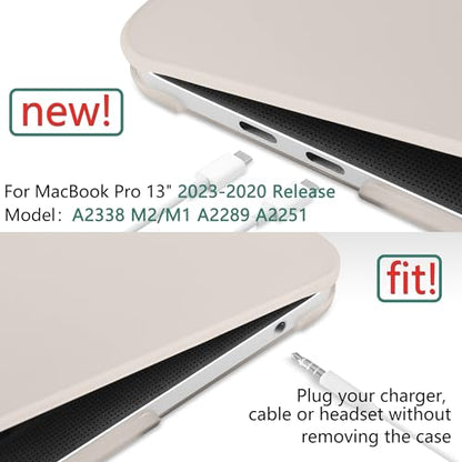 for MacBook Pro 13 inch Case 2023 2022 2021 2020 Release Model: A2338 M2/M1 A2289 A2251 with Touch Bar & Touch ID, Cream Matte Plastic Hard Shell Case & Keyboard Cover, Stone - color: Stone