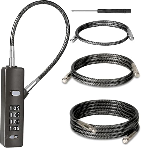 DELSWIN Cable Locks with Combination, 4-Digit Combination Lock with 3 Different Length Replaceable Steel Rope, Security Cable Lock for Luggage, Helmet, Gym Locker, Cabinet, Fence Gate (Gray) - color: Gray