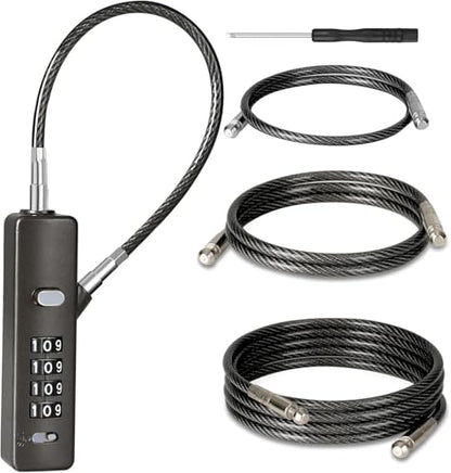 DELSWIN Cable Locks with Combination, 4-Digit Combination Lock with 3 Different Length Replaceable Steel Rope, Security Cable Lock for Luggage, Helmet, Gym Locker, Cabinet, Fence Gate (Gray) - color: Gray