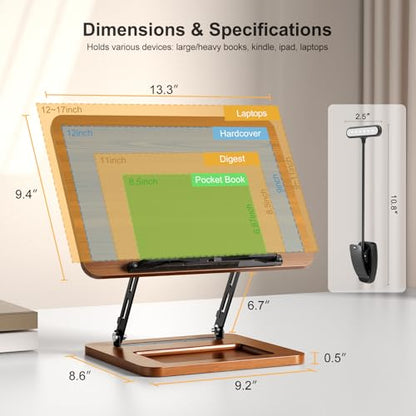 OPTIXCELL Book Stand with Light, Hands Free Book Holder, Gifts Book Lovers | Hands Free, Adjustable Height Angle, Built-in Storage Tray, 3-Mode Reading Light, Foldable Metal Frame, Fits Cookbook Tablet - style: Book Stand (Light)