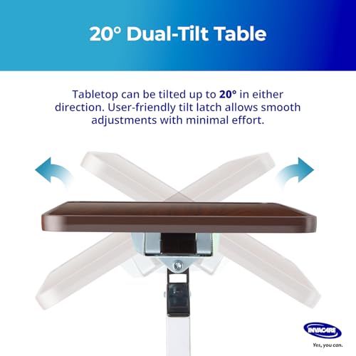 Invacare Bed Table, Height Adjustable & Tilting Overbed Table, Hospital Bedside Table, Medical Rolling Desk with Wheels, Waterproof Medical and Home Use L-Shaped Steel Base Over Bed Tray Table - style: Tilting Overbed Table