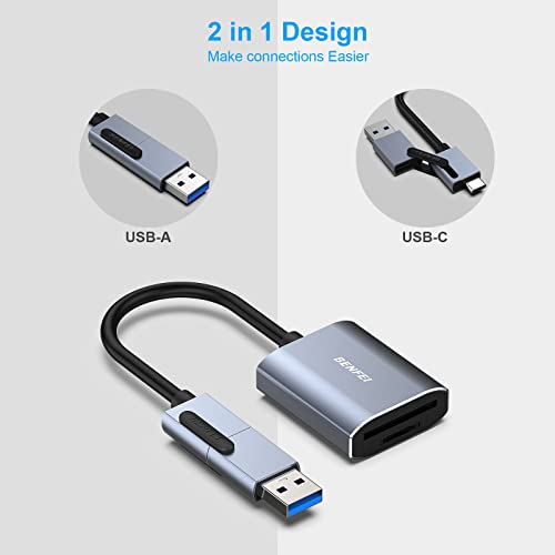 BENFEI Memory Card Reader, USB Type-C/Type-A to SD TF Card Reader Compatible with iPhone 15 Pro/Max, MacBook Pro/Air 2023, iPad Pro, iMac, S23, XPS 17, Surface Book 3 and More