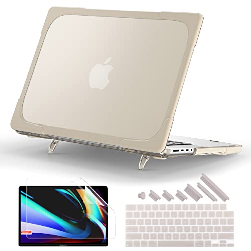 Batianda Heavy Duty Case for MacBook Pro 14 inch 2026-2021, Khaki | Fits M5/M4/M3/M2/M1 Pro Max Chip, Ergonomic Foldable Stand Holds 22 lbs, Shockproof Bumper, Matte Translucent Hard Shell - color: Khaki