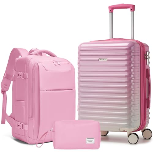 LARVENDER Carry on Luggage 22x14x9 Airline Approved, Expandable 20 Inch Hardside Large Suitcase with Wheels TSA Lock, Lightweigh PC+ABS Travel Carry-on Suitcases for Women and Men, Peach Sparkling - color: Peach-Sparkling (XL-BP), size: 3 Piece Set (Backp