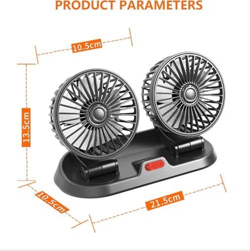 Adjustable Dual Head Car Cooling Fan-Brushless Motor-2 Speeds, 360 Rotation, for Car Dashboard, SUV/RV/Truck/Sedan/Cruise/Office, USB Powered (Dual-5V) - color: Dual-5V