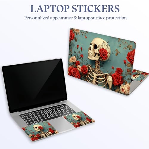Universal Laptop Skin Sticker Decal,15.6 Inch Laptop Vinyl Cover for 13" 14" 15.6" Laptop,Waterproof Scratch-Resistant Protector Wrap,Reusable with Wrist Pads,Rose Skeleton Art - color: Rose Skeleton Art