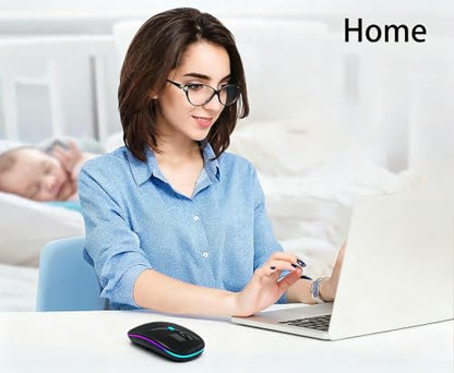 WREANU Wireless Bluetooth Mouse Rechargeable Laptop Mice with LED Lights Silent Slim Use(BT5.2 and 2.4G Portable USB Receiver)Dual Mode Computer Mouse for Laptop/iPad/Tablet/Apple/PC/Mac(Black Pearl) - color: Black Pearl