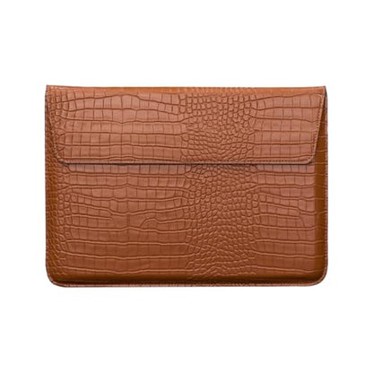 Brown Crocodile PU Leather Sleeve Universal Fit 13-13.6 Inch Laptops | Flip Case Design with Stand. Soft Plush Lining Prevents Scratches. Perfect for Business Travel & Commute. Fits MacBook & More - color: Brown