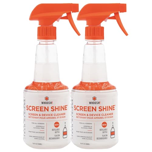 WHOOSH! Screen Shine Pro – TV Screen Cleaner & Cloth, Set of 2, 16.9 fl oz | Includes 2 – 14x14" Microfiber Cloth, For Flat Screens, OLED, LCD, Monitors, Streak Free Finish, Non Toxic & Odorless - size: 16.9 Fl Oz (Pack of 2)