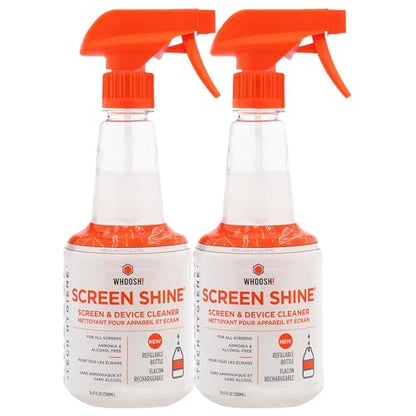 WHOOSH! Screen Shine Pro – TV Screen Cleaner & Cloth, Set of 2, 16.9 fl oz | Includes 2 – 14x14" Microfiber Cloth, For Flat Screens, OLED, LCD, Monitors, Streak Free Finish, Non Toxic & Odorless - size: 16.9 Fl Oz (Pack of 2)