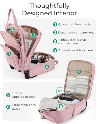 BAGSMART Small Underseat Carry on Luggage with Wheels, 16 inch Small Under Seat Luggage, Lightweight Travel Suitcase for Women, Baby Pink - color: Pink