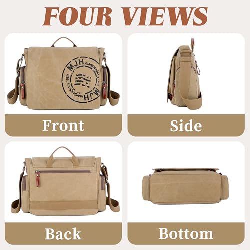 FSD.WG Satchel Messenger Bag for Men Canvas,Travel Shoulder bag 13.5" Laptop Bags - color: Khaki