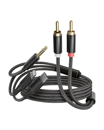 [3-in-1 RCA Audio Cable] Lightning/USB C/3.5mm to 2 RCA – Compatible with iPhone, Android, Home Theater, Car Stereo, Speaker, Amplifier (3.9FT)