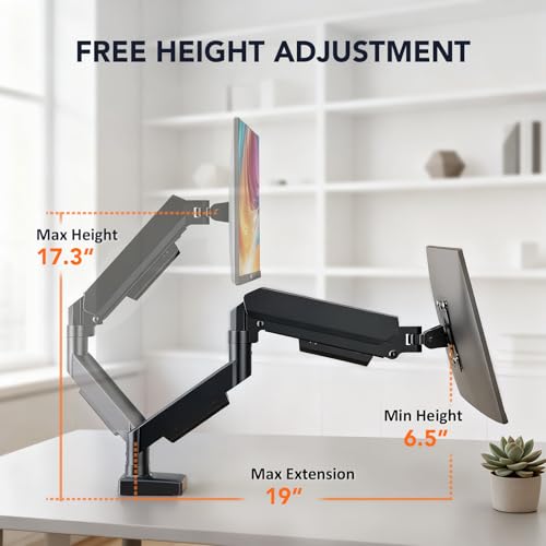 Single Monitor Mount, Gas Spring Arm for 17-32 inch Screens Adjustable Monitor Stand, Vesa Mount Stand with Clamp and Grommet Aluminum Base - Fits 4.4 to 22lbs LCD Computer Monitors HD09B-001 - size: Single monitor arm