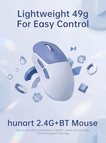 hunart H6 49g Wireless Mouse, Bluetooth & 2.4GHz, Rechargeable, Blue | Silent Clicks, USB-C Charging, Two Ways to Connect, Lightweight Right-Hand Ergonomic Comfort, For Laptop, MacBook, Office - color: Blue