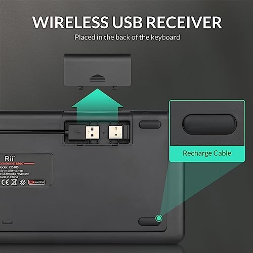 Rii (Dual Mode) RT518S Wireless and Bluetooth Multimedia Keyboard | 2-LED Color Backlit,with Multi-Touch Trackpad,Rechargable Keyboard for Android TV Box,PC,Tablets,Smart TV, HTPC, IPTV,Windows - style: dual mode Version