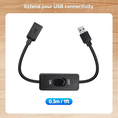 Cable Matters 5Gbps USB 3.0 Extension Cable with On Off Switch, 1ft | Supports Data and Power, USB 3.0 On/Off Switch - size: 1 Foot