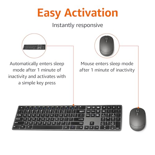Amazon Basics Ultra Premium Wireless Keyboard and Mouse Combo, Rechargeable, Full-Size with Number Pad, Sleek Design, Plug and Play, Quiet Typing, 2.4GHz USB Receiver, Black - size: QWERTY