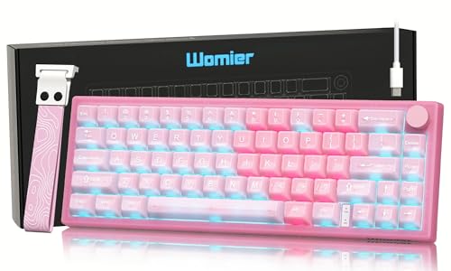 Womier 60% Keyboard QMK/VIA, Pink Gaming Mechanical Keyboard Creamy | Hot Swappable Gasket Mount RGB Wired Jade Keyboard, Jelly Keycaps POM Linear Switch for Windows/MAC(VK66 PRO Jelly) - color: V-Pink