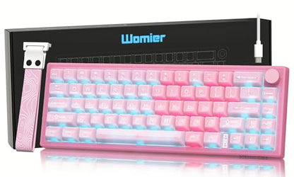 Womier 60% Keyboard QMK/VIA, Pink Gaming Mechanical Keyboard Creamy | Hot Swappable Gasket Mount RGB Wired Jade Keyboard, Jelly Keycaps POM Linear Switch for Windows/MAC(VK66 PRO Jelly) - color: V-Pink