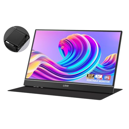 G-STORY Portable Monitor 14 Inch FHD 1080P IPS USB-C,USB-A Laptop Monitor with Adjustable and Hidden Cable Design，Extender Display with Smart Cover for Laptop PC MAC Perfect for Travel