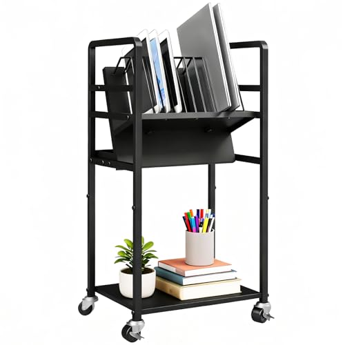 Metal Laptop Charging Station with Wheels, 12 Device Mobile Charging Cart for Laptops, Computers, Tablets and Chromebooks, Storage Rack for Office and Classroom