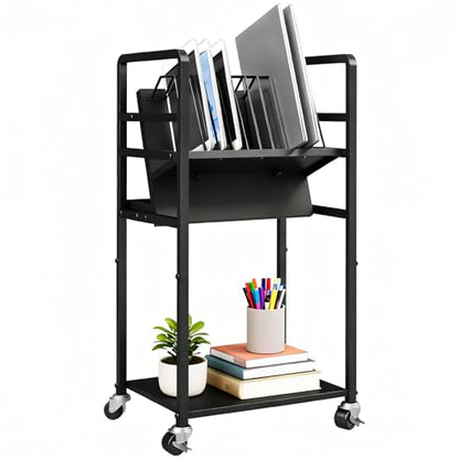 Metal Laptop Charging Station with Wheels, 12 Device Mobile Charging Cart for Laptops, Computers, Tablets and Chromebooks, Storage Rack for Office and Classroom
