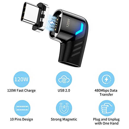 USB C Magnetic Adapter,(2 Pack) Magnetic USB C Adapter,PD 120W Fast Charge,480Mbps Transfer Speed,Compatible with MacBook,USB C Device - size: USB 2.0, style: Elbow-2 Pack