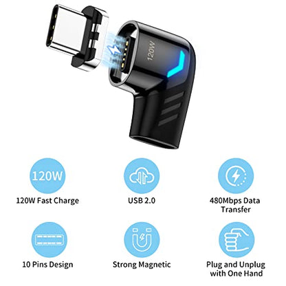 USB C Magnetic Adapter,(2 Pack) Magnetic USB C Adapter,PD 120W Fast Charge,480Mbps Transfer Speed,Compatible with MacBook,USB C Device - size: USB 2.0, style: Elbow-2 Pack