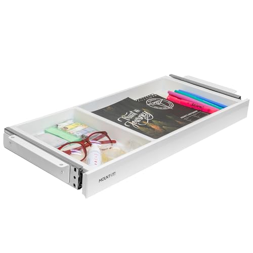 Mount-It! Under Desk Drawer Organizer with 2 Compartments, Shallow Low-Profile Slide-Out Desk Tray, 20.7″ x 8.9″ x 1.8″, Pull-Out Pencil Drawer for Traditional & Standing Desks- White - color: White