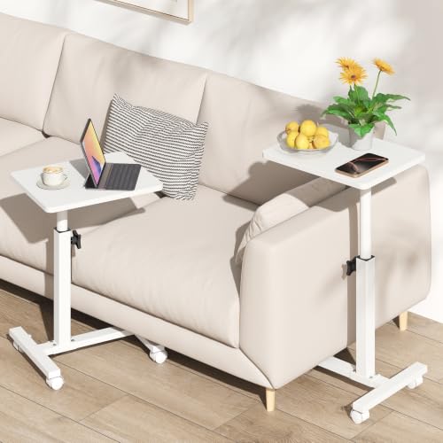 TUTOTAK C Table End Table Adjustable Height, TV Tray Table for Small Spaces | 360°Swivel casters, Slide Under Couch Side Table, Sofa Bedside Table for Living Room, Bedroom, White TB01BW099 - color: White