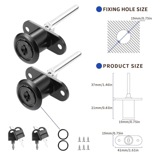 HOWDIA 2 Pcs - Drawer Lock Cabinet Locks with Keys, Zinc Alloy Desk Locks File Cabinet Lock for Wardrobe Furniture Locker Showcase with 2 Key 19mm (Black, Keyed Different) - size: 19mm - Keyed Different