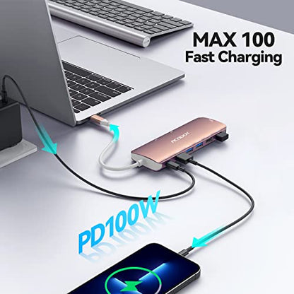 USB C Hub, 9-in-1 Multi-Port USB Adapter, 4K@60Hz HDMI, 100W Max PD, 3 USB3.0(5Gbps) + 2 USB2.0 Data Ports, SD/TF Card Reader for MacBook, iPad Pro, Dell, HP, Lenovo, Windows Laptop, Rose Gold - color: Rose Gold