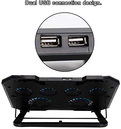 Laptop Cooling Pad 6 Fans Up to 18 Inch Heavy Notebook Cooler, 6 LED Lights, 2 USB Ports,Multi-Angle Adjustment Base Computer Heatsink