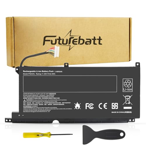 Futurebatt PG03XL Replacement for HP Pavilion Gaming Laptop 15-DK 15-dk0000 15-DK0125TX OMEN 5X FPC52 HSTNN-DB9G HSTNN-OB1I L48430-AC1 L48495-005 L48430-2C1 Notebook Batteries. - size: PG03XL 10.47×4.72×0.93 in