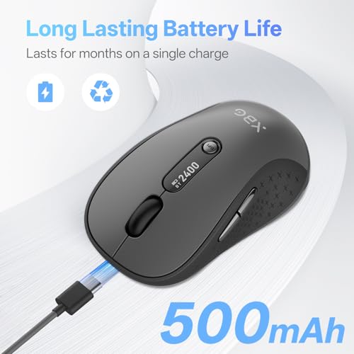 XBG B15Pro Tri-Mode Wireless Bluetooth Mouse with LED Display for Laptop | Bluetooth 5.0/4.0 & 2.4G, 2400 DPI, 500mAh Type-C Rechargeable, Ergonomic Silent Click, Multi-Device for PC Tablet Office - style: B15 Pro-Black