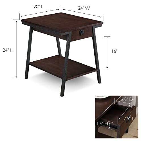 Leick Home 11407 Empiria One Drawer Side Table, Walnut and Foundry Bronze | Freestanding, Contemporary/Modern, Wood, Furniture, 11407 - color: Walnut