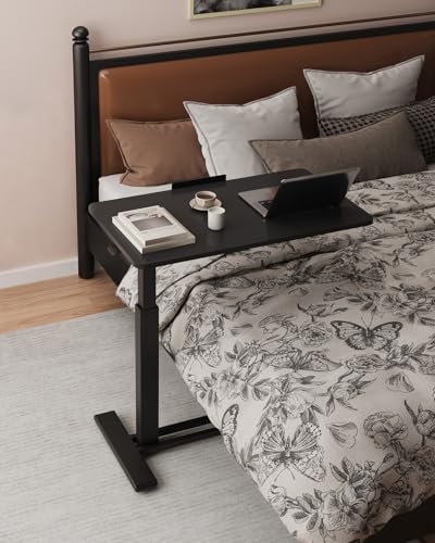FLEXISPOT H7 PRO 90° Tiltable Mobile Overbed Table with Pneumatic Lift,28'' | Full foldable bedside table with adjustable desktop for laptop, Rolling Computer Cart and bed sofa.27.6" W x 15.7" D,Black - color: Black, size: 28x16