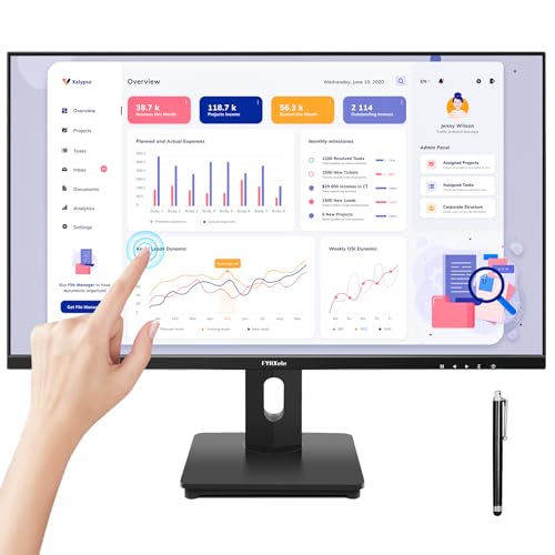 FYHXele 27 Inch Touchscreen Monitor, IPS FHD 1080P Touch PC Display, 75Hz, LED Backlit Multi-Touch Monitor, VESA, HDMI & VGA & USB Computer Touch Screen for Gaming, Business, Warehouse, Bar, Gym - color: Black-27"