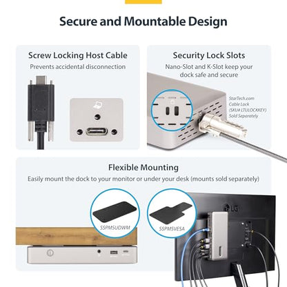 StarTech USB4 Driverless Dock, Triple 4K 60Hz, HDMI or DP, 100W, 2.5GbE | USB-C dock, 3 monitors, Zero-touch Windows and ChromeOS, Not macOS, Native GPU, PXE Boot, Wake-on-LAN, Lock slot - size: Triple Monitor, style: Triple 4K60 USB4