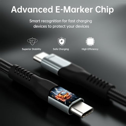 240W USB 4 Cable 3.3ft, Supports 8K@60Hz HD Display & 40Gbps Data Transfer, USB C to USB C Fast Charging for iPhone 15/Pro/Plus/Pro Max, Samsung Galaxy, Hub, Docking Station, Monitors and More - size: 3.3FT