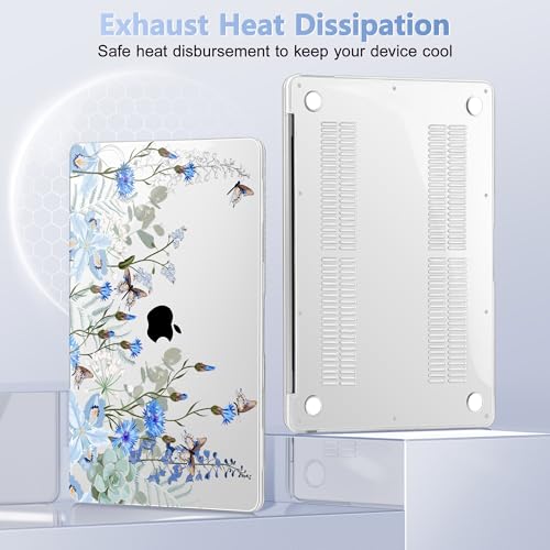 May Chen Compatible with MacBook Air 13 inch Release 2021 2020 2019 2018 (Models: M1 A2337/A2179/A1932), Plastic Hard Shell Case for MacBook Air 13 with Retina Display & Touch ID, Blue Flowers - color: Blue flowers