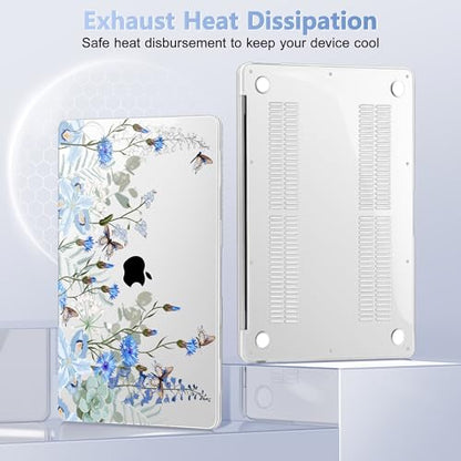 May Chen Compatible with MacBook Air 13 inch Release 2021 2020 2019 2018 (Models: M1 A2337/A2179/A1932), Plastic Hard Shell Case for MacBook Air 13 with Retina Display & Touch ID, Blue Flowers - color: Blue flowers