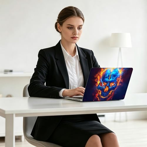 Universal Laptop Skin Decal, 3-Piece Vinyl Protector for 12 13 14 15.6" Notebook, Waterproof Anti-Scratch, Easy Trim & Bubble-Free Finish, Flaming Skull Face - color: Flaming Skull Face
